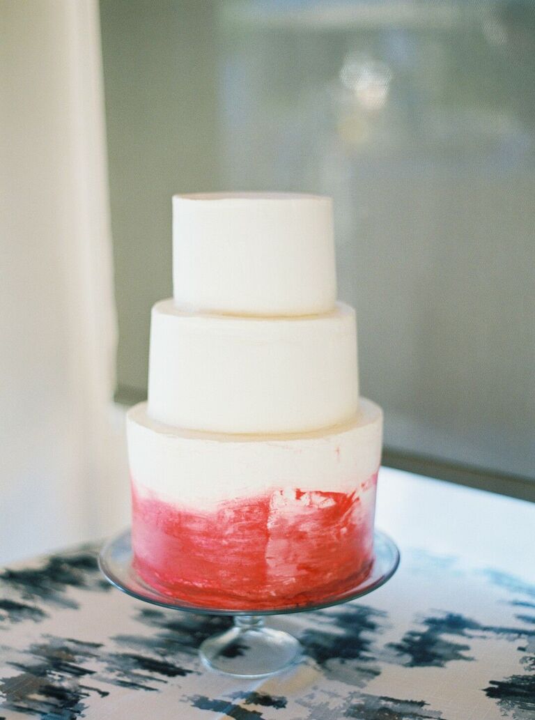 Red-and-white three-tier wedding cake