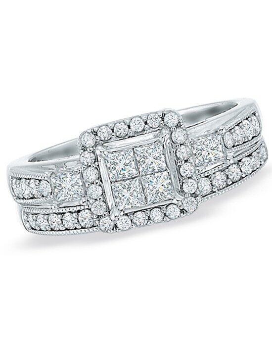  Zales  1 CT T W Princess Cut Quad Diamond Bridal  Set in 