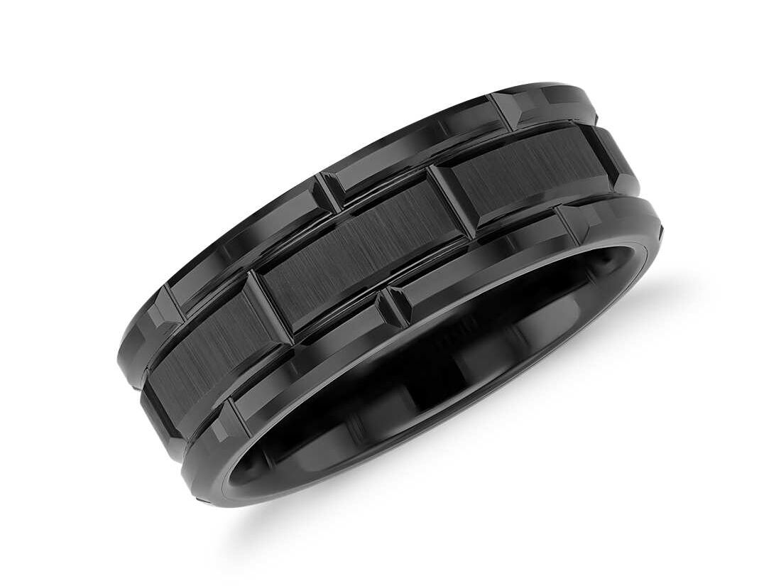 Faixa de casamento em carboneto de tungsténio negro com ligação ao Nilo Azul