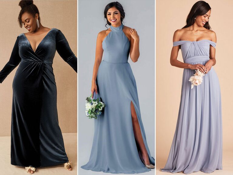 silver and blue bridesmaid dresses