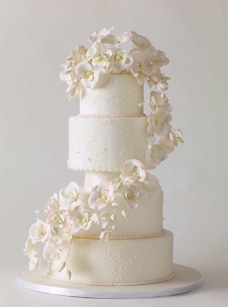 sugar flower orchids elegant wedding cake