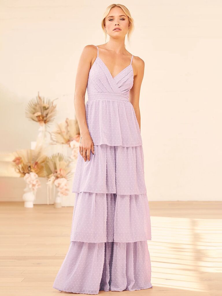 váy cưới phù dâu lulus lilac Garden với bèo và chấm