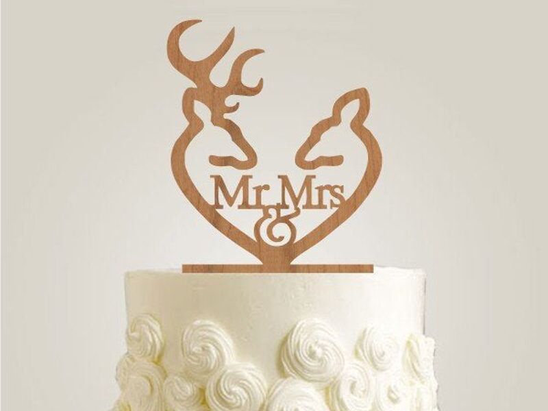 Rustic deer Mr. Mrs. wedding cake topper