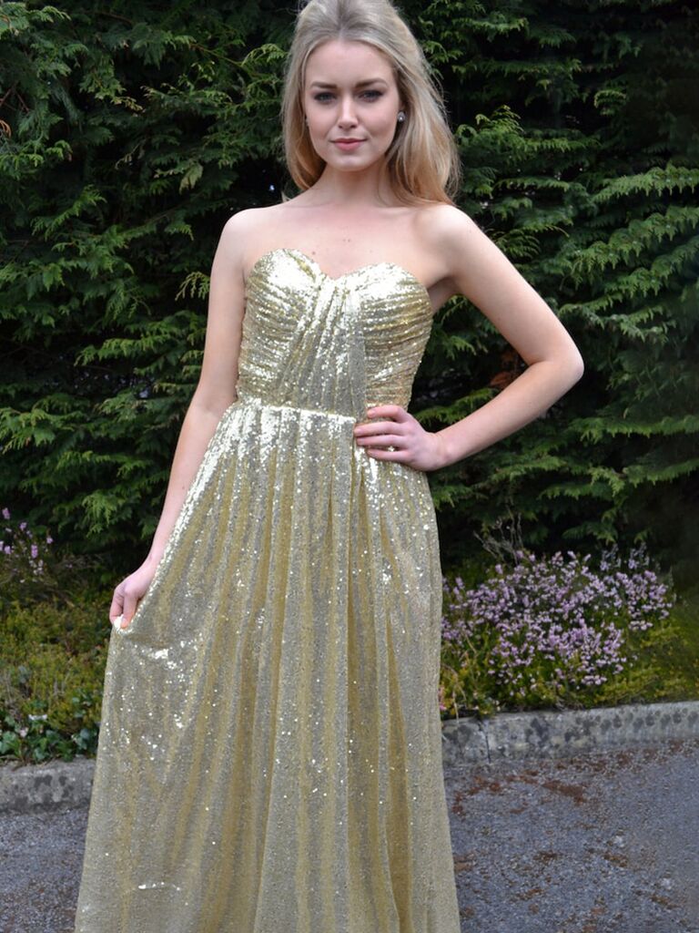 váy phù dâu quây bằng vàng etsy đính sequins