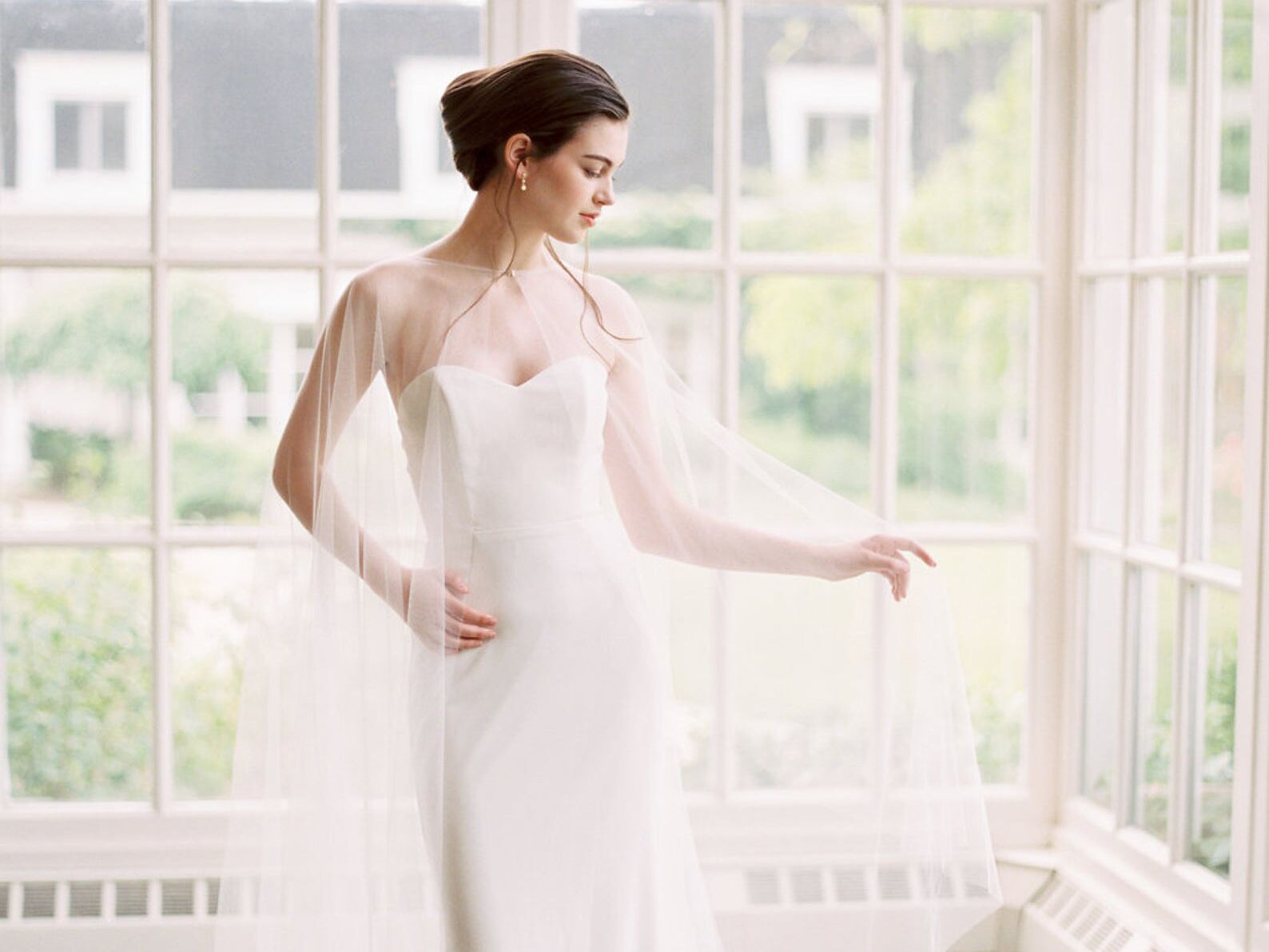 simple wedding dress with cape