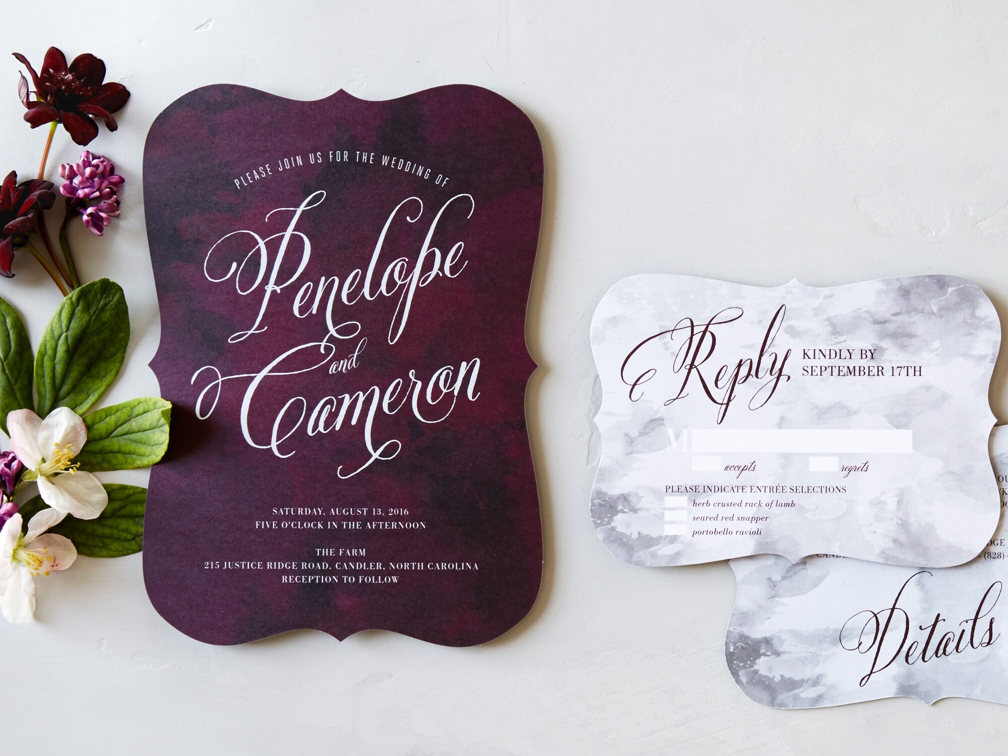 Wedding Paper Divas plum painterly wedding invitation