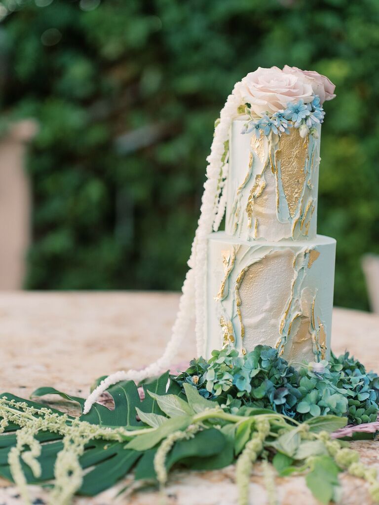 Two-tier ocean-inspired wedding cake