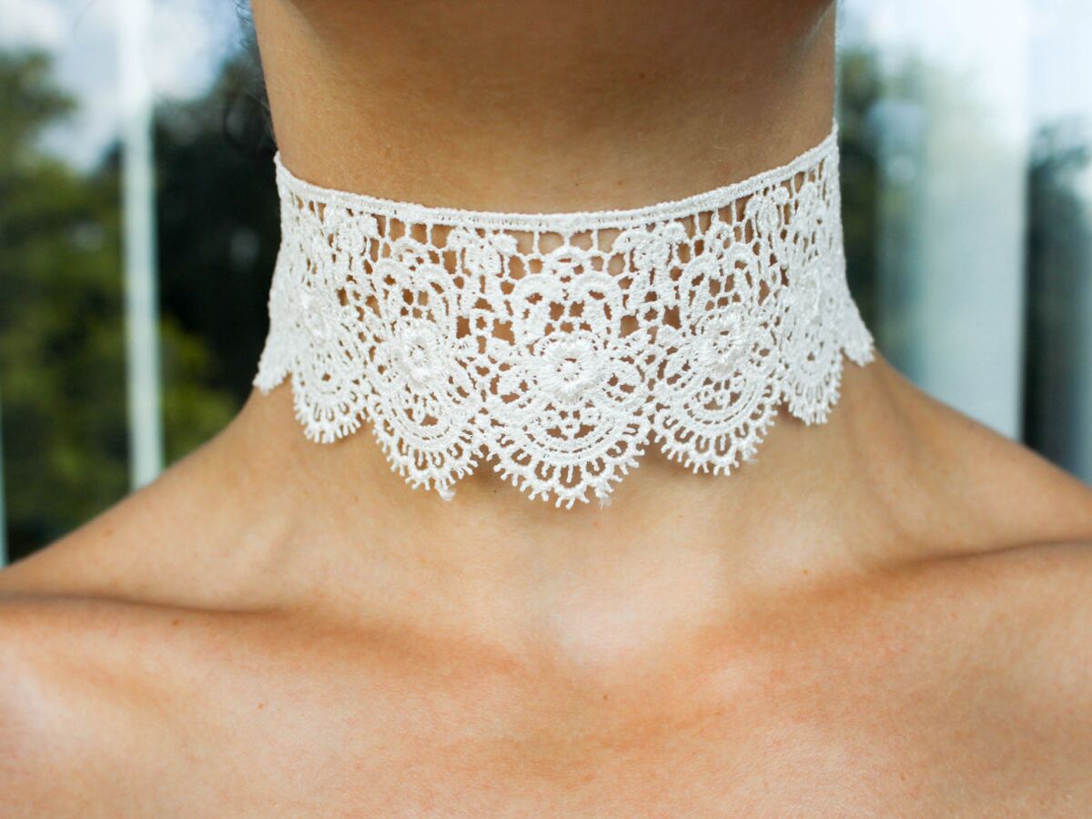 Necklace Pearl  Choker Bridal Choker Crystal Necklace White Lace Choker