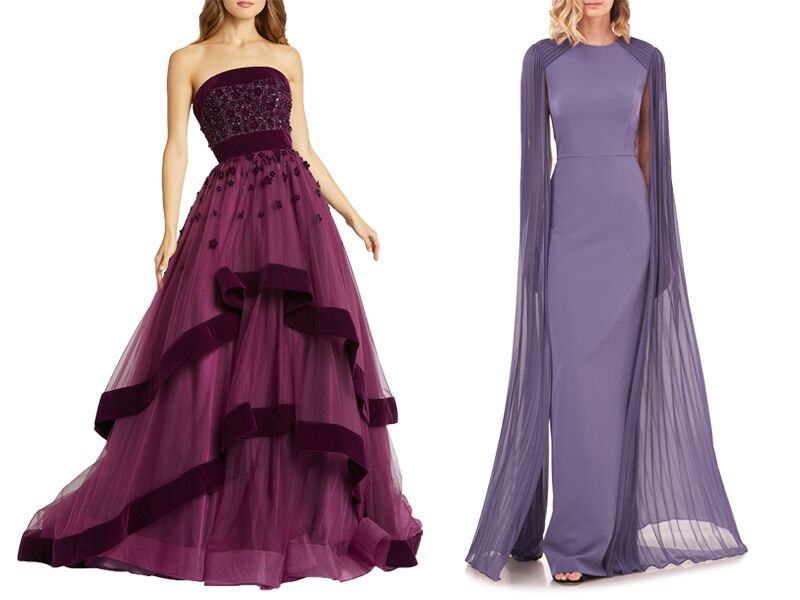 purple and white wedding gowns