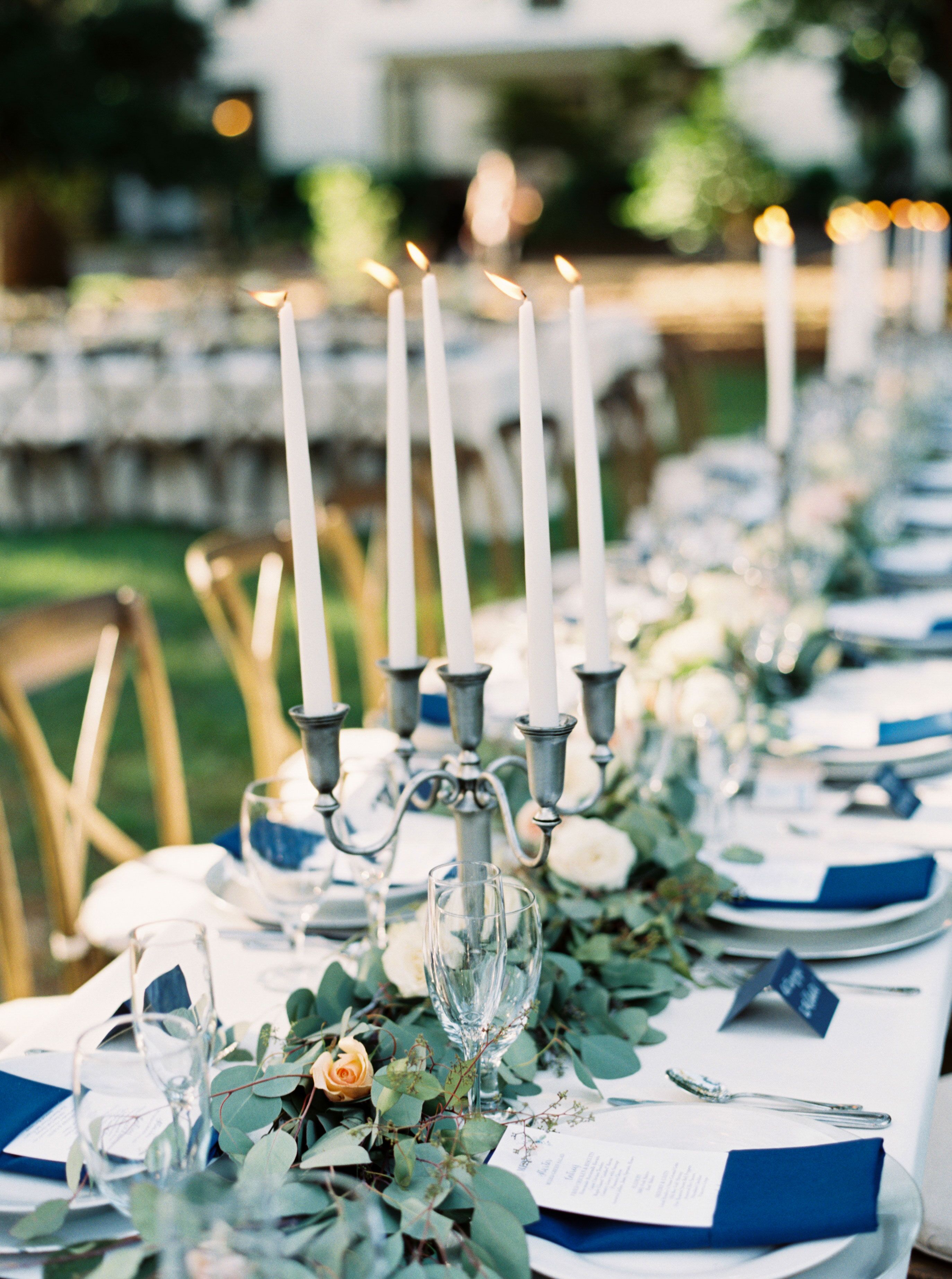 Outdoor rustic candles silver and white