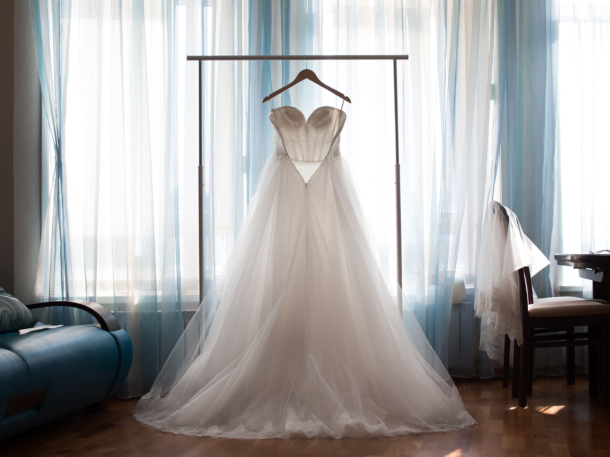 Wedding dress on hanger