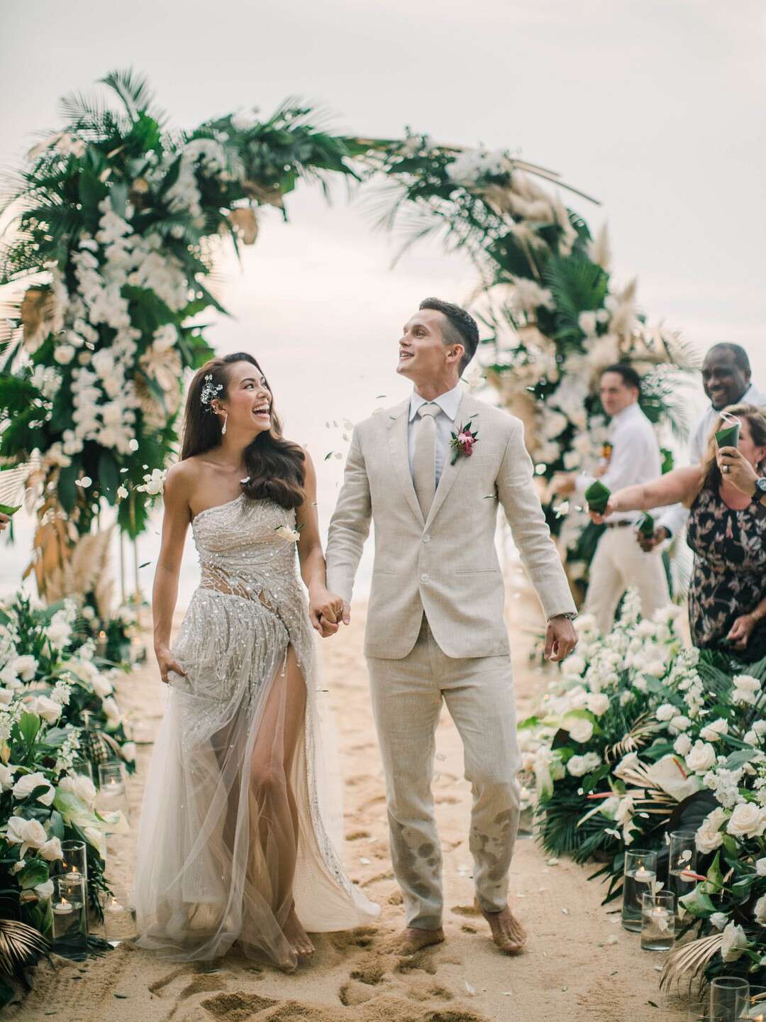 Romantic Couple And Tropical Wedding Recessional In Thailand