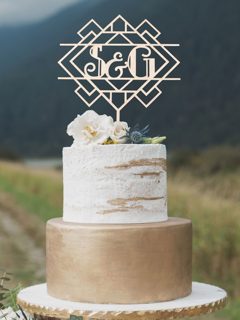 Art Deco Monogramm Hochzeitstortenaufsatz