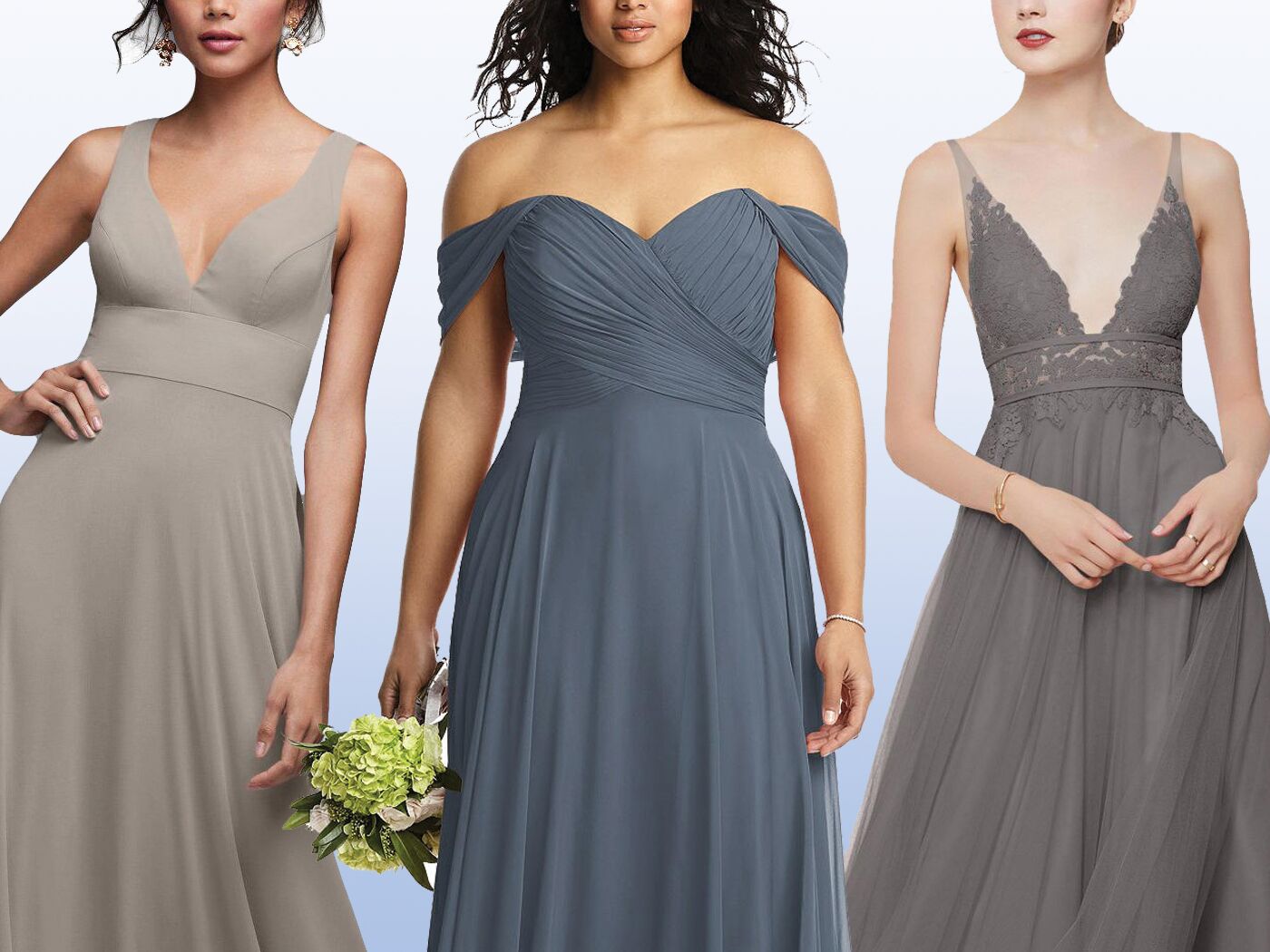 grey long bridesmaid dresses