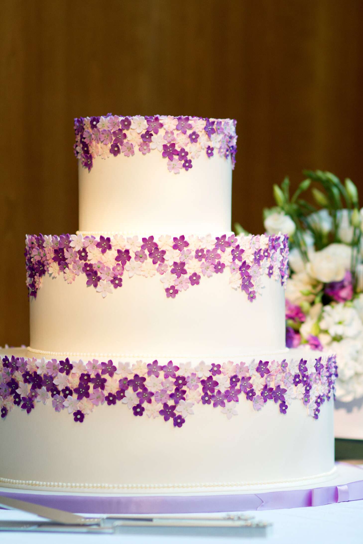 Purple And White Sugar Flower Cake