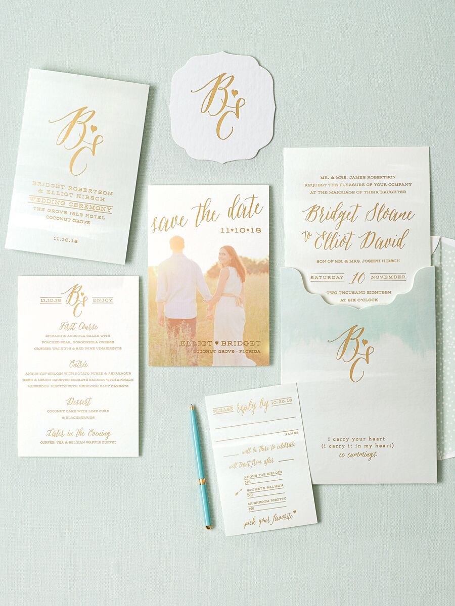 Suite de invitaciones de boda de acuarela y poemas