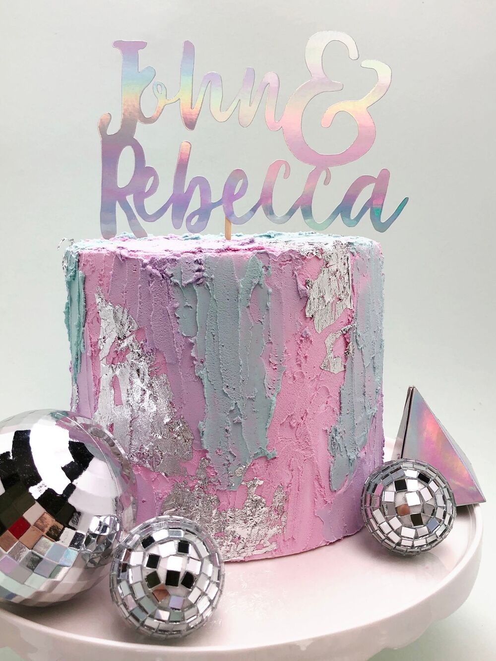 Holographic unique wedding cake topper