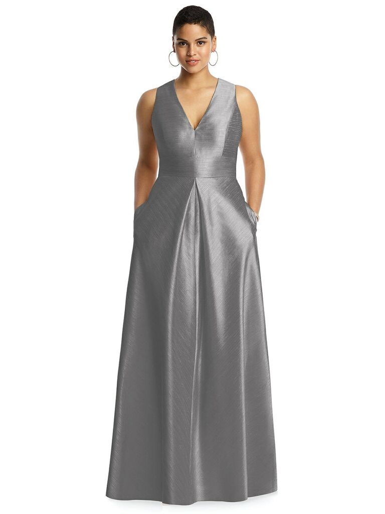 silver bridesmaid dresses plus size