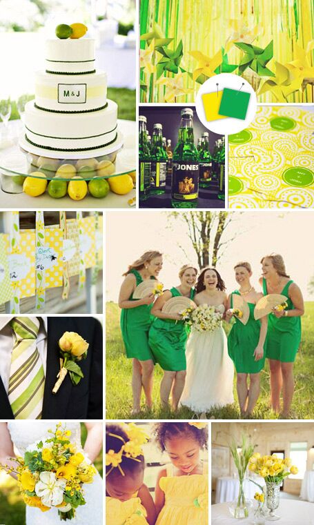 lime green and yellow bridesmaid dresses