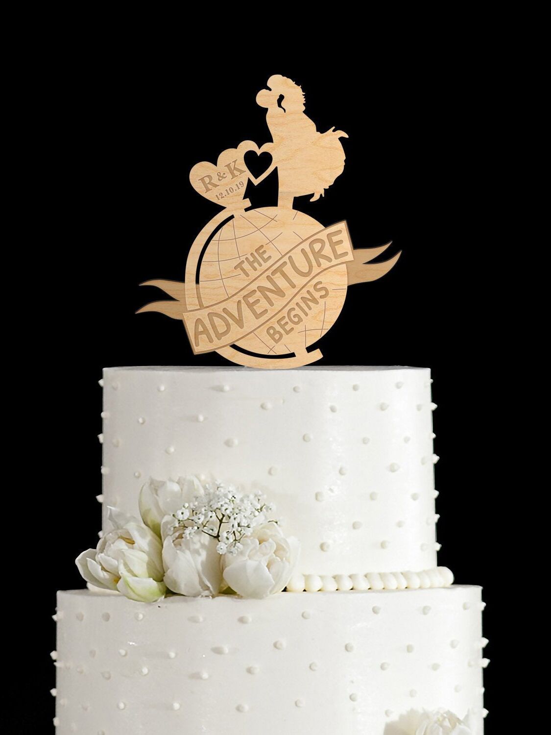 Personalized wooden wedding cake topper