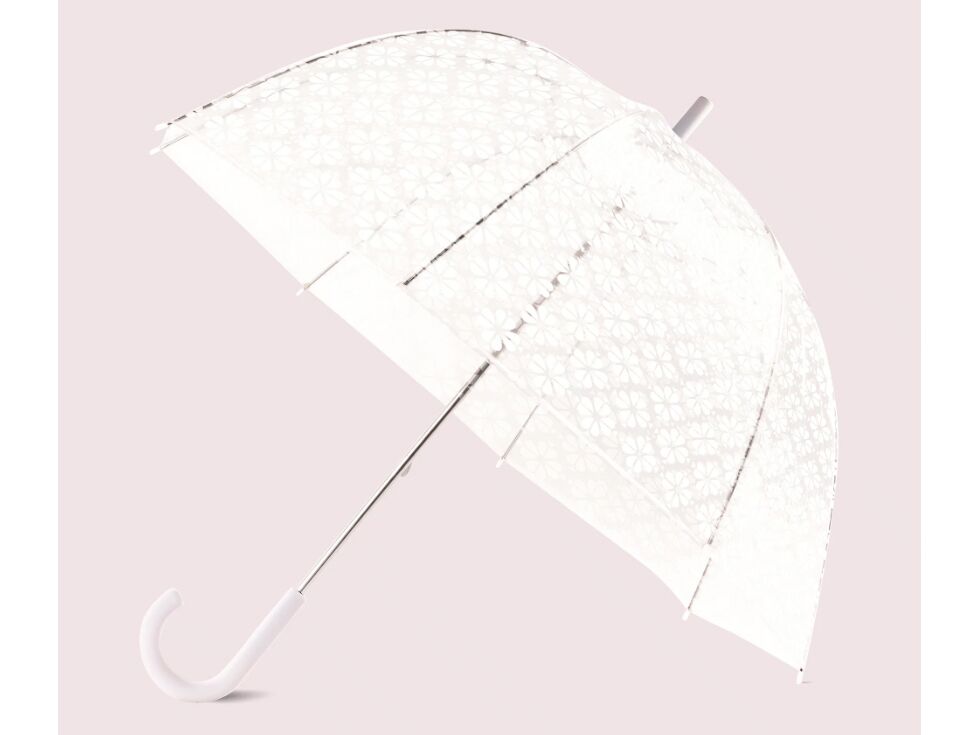 biały koronkowy przezroczysty parasol ślubny