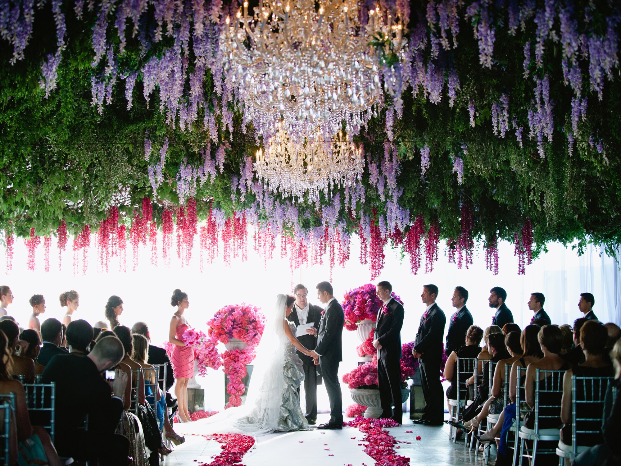 Upside-Down Hanging Baskets are the New Ceiling Decor for Weddings