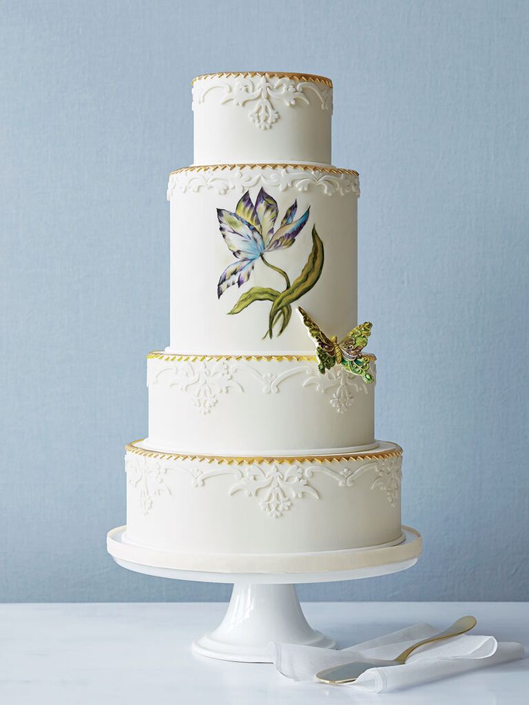 unique wedding cake with hand-painted flower