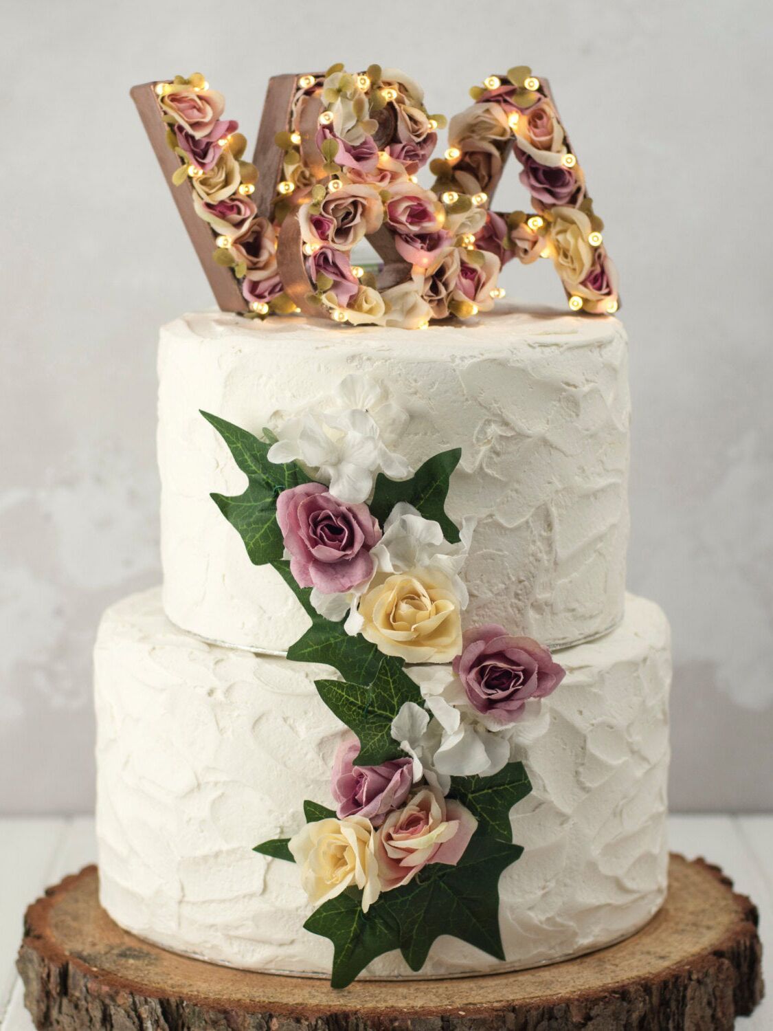 Topper para tarta de boda floral con luz de marquesina