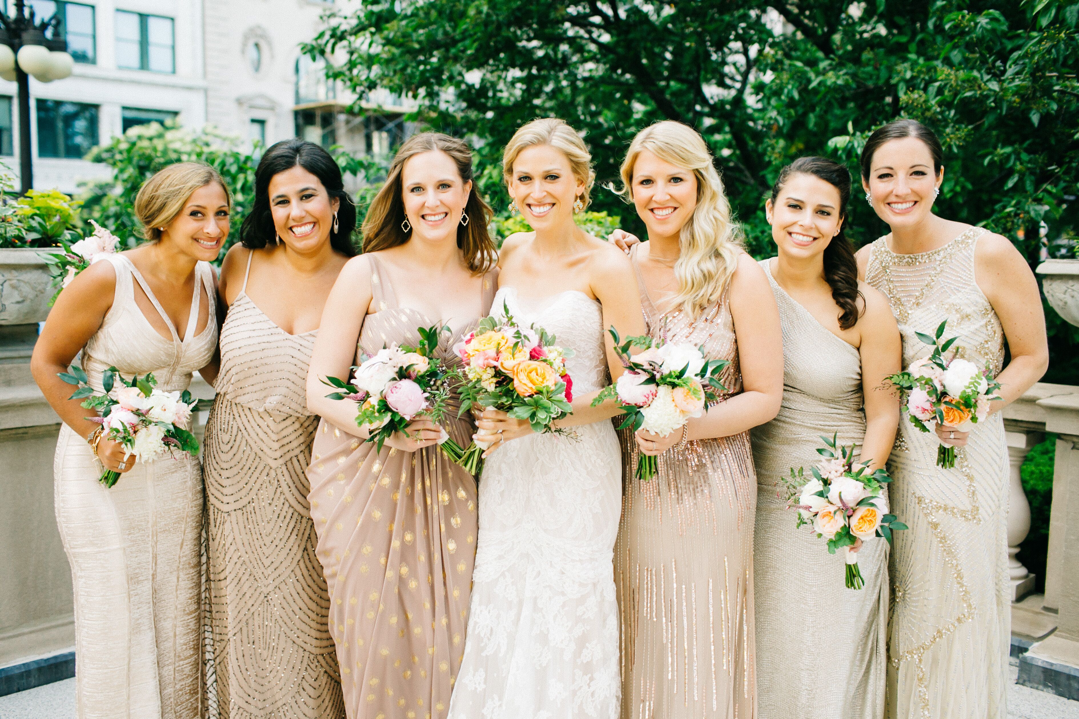 gold bridesmaid dresses