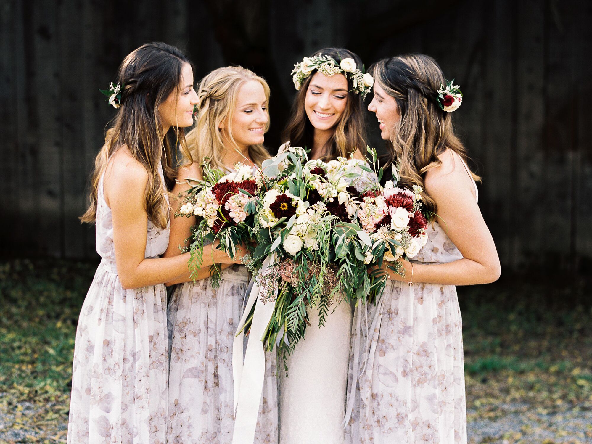 mauve floral bridesmaid dress