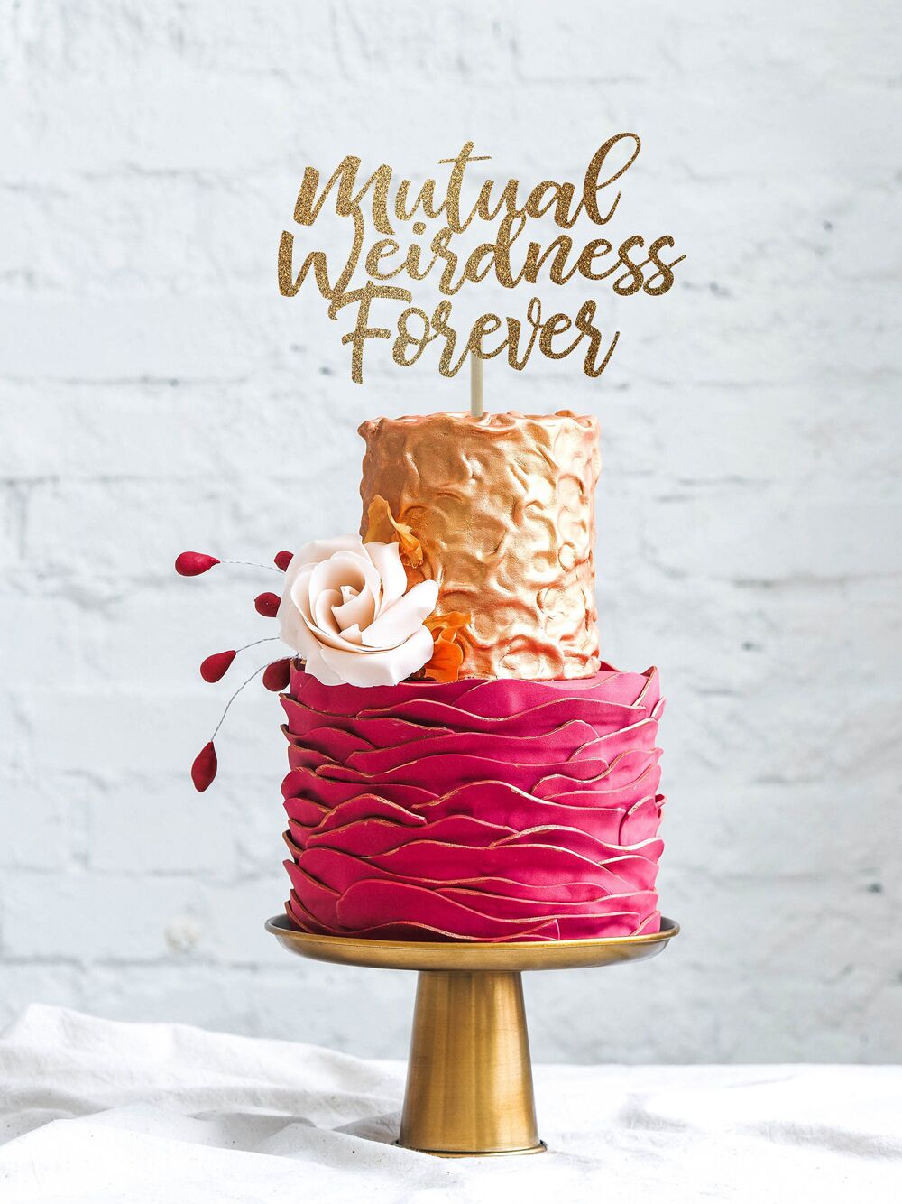 Sparkly Mutual Weirdness Forever wedding cake topper