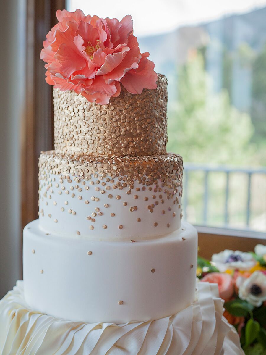 peony and rose gold edible pearls, 2 tier birthday cake