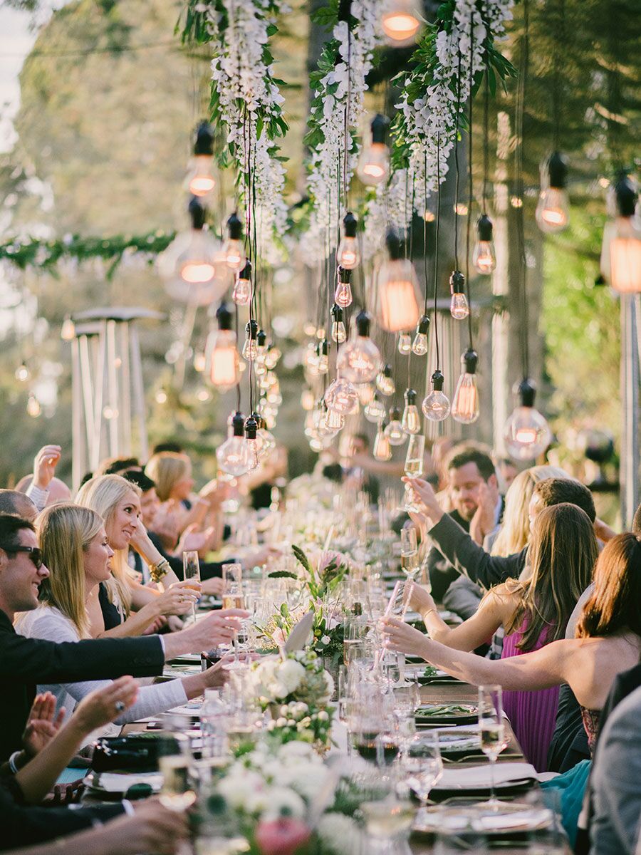 Rustic outdoor hanging light bulbs