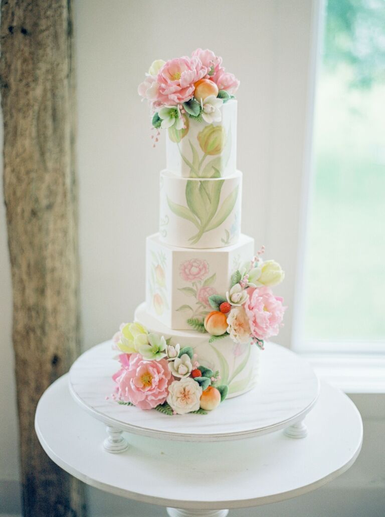 Watercolor-inspired floral wedding cake