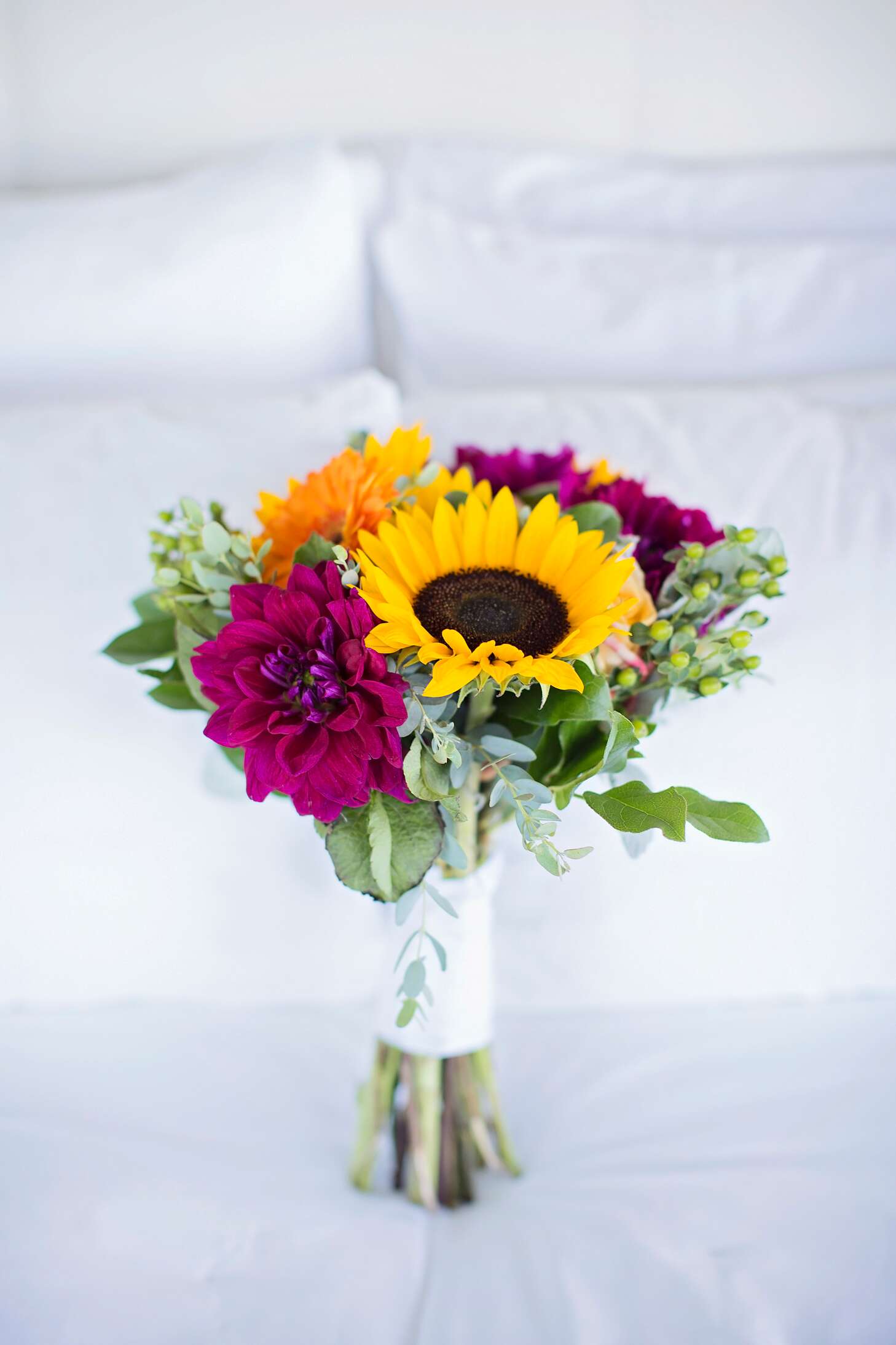 Magenta Dahlia Sunflower And Gerbera Daisy Bridal Bouquet