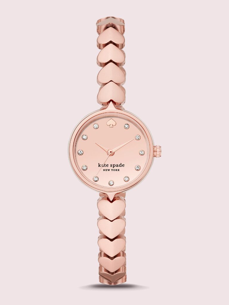 Часы из нержавеющей стали цвета розового золота с браслетом в виде сердечка Подарок на 15-летие