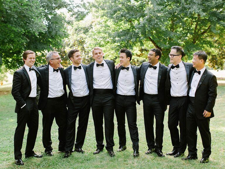 1 set Formal Suit Black Bowtie Wedding Groom Clothes Tuxedo For Kens~RS