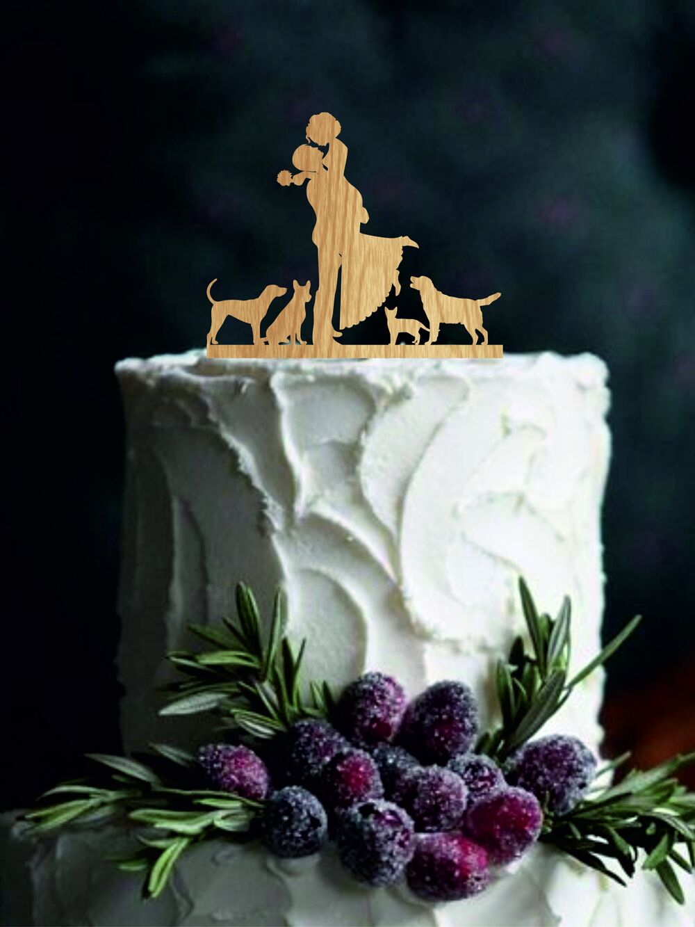 Custom silhouette wooden wedding cake topper