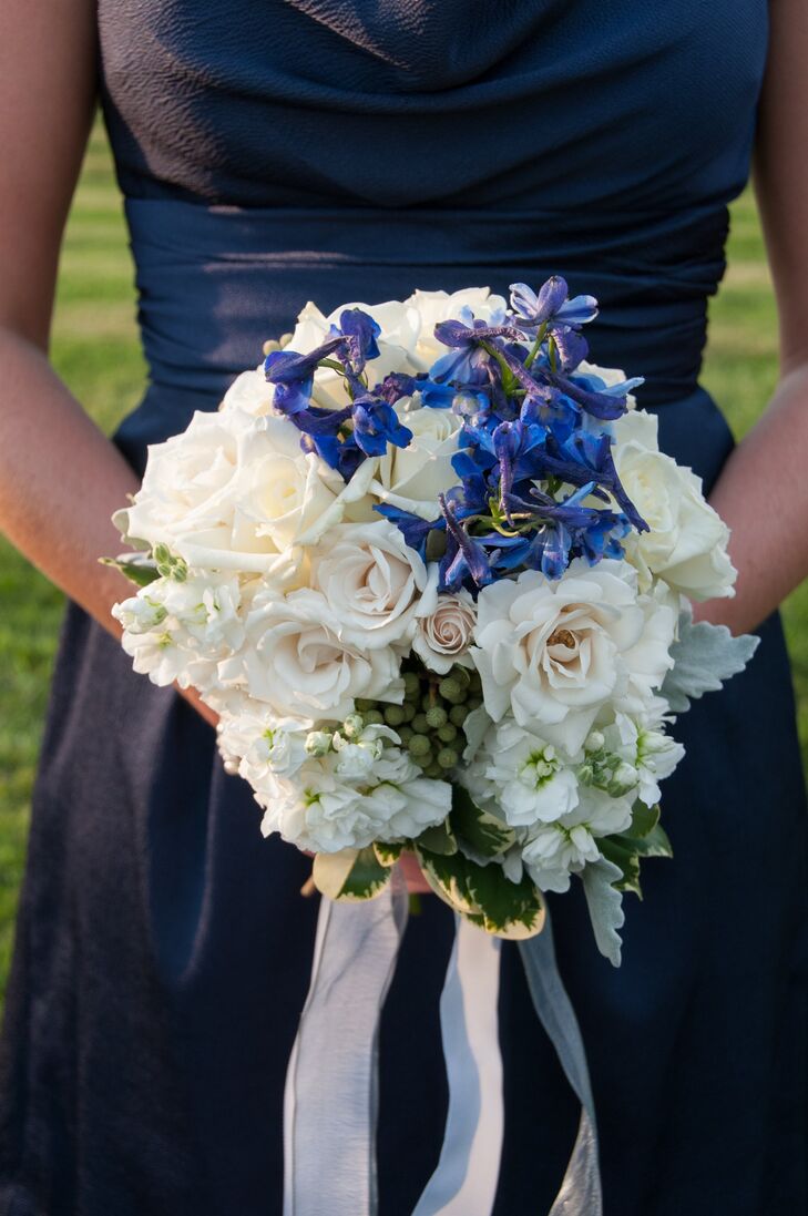 White and Blue Bridesmaid Bouquets