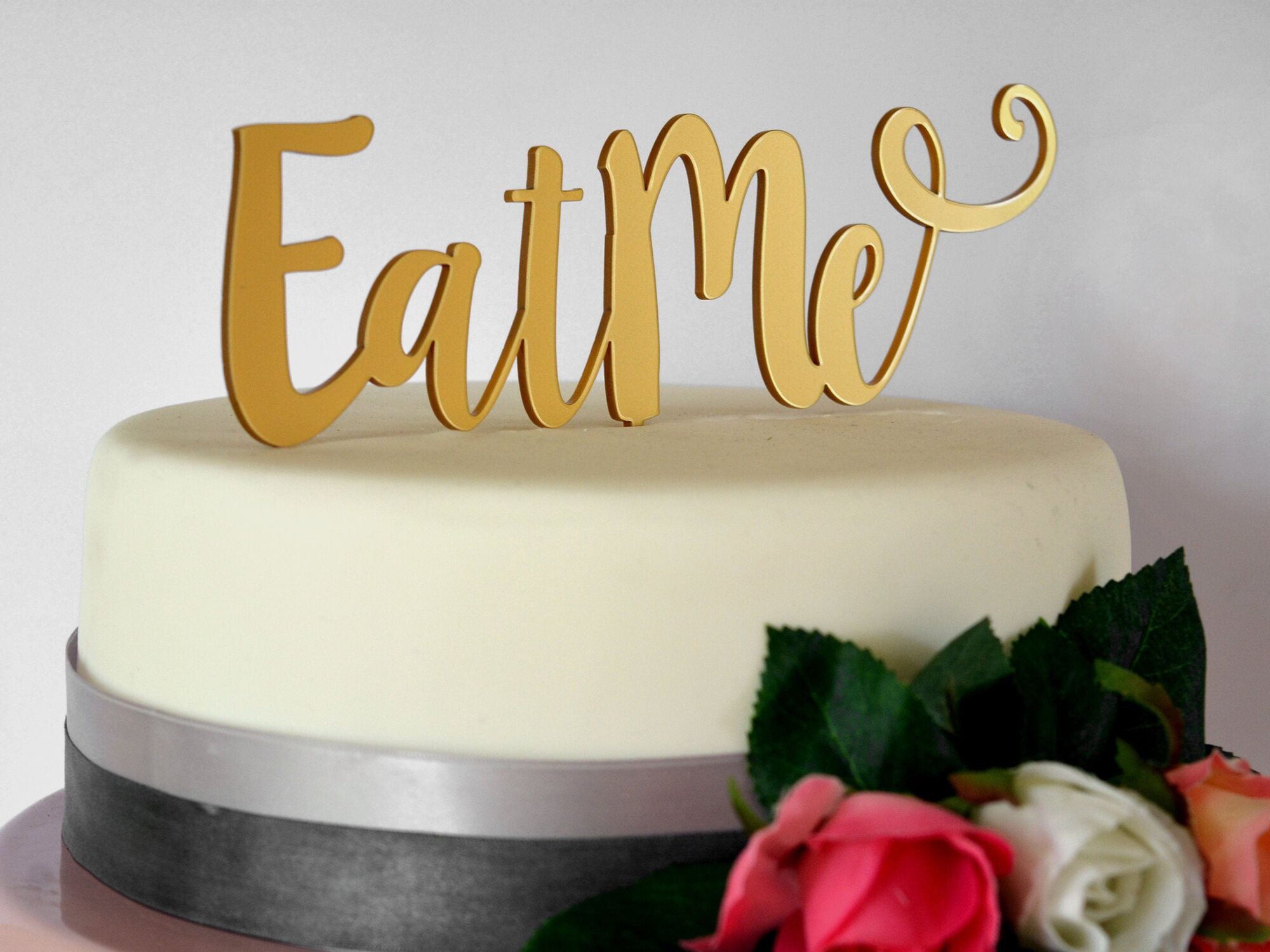 Eat Me gold wedding cake topper