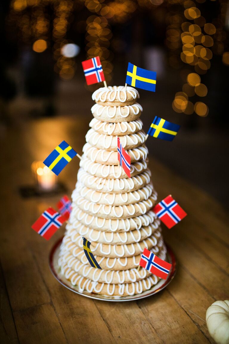 Norwegian Kransekake wedding cake alternative with flags