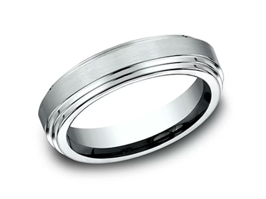 enchmark satin finish step-edge carved wedding band