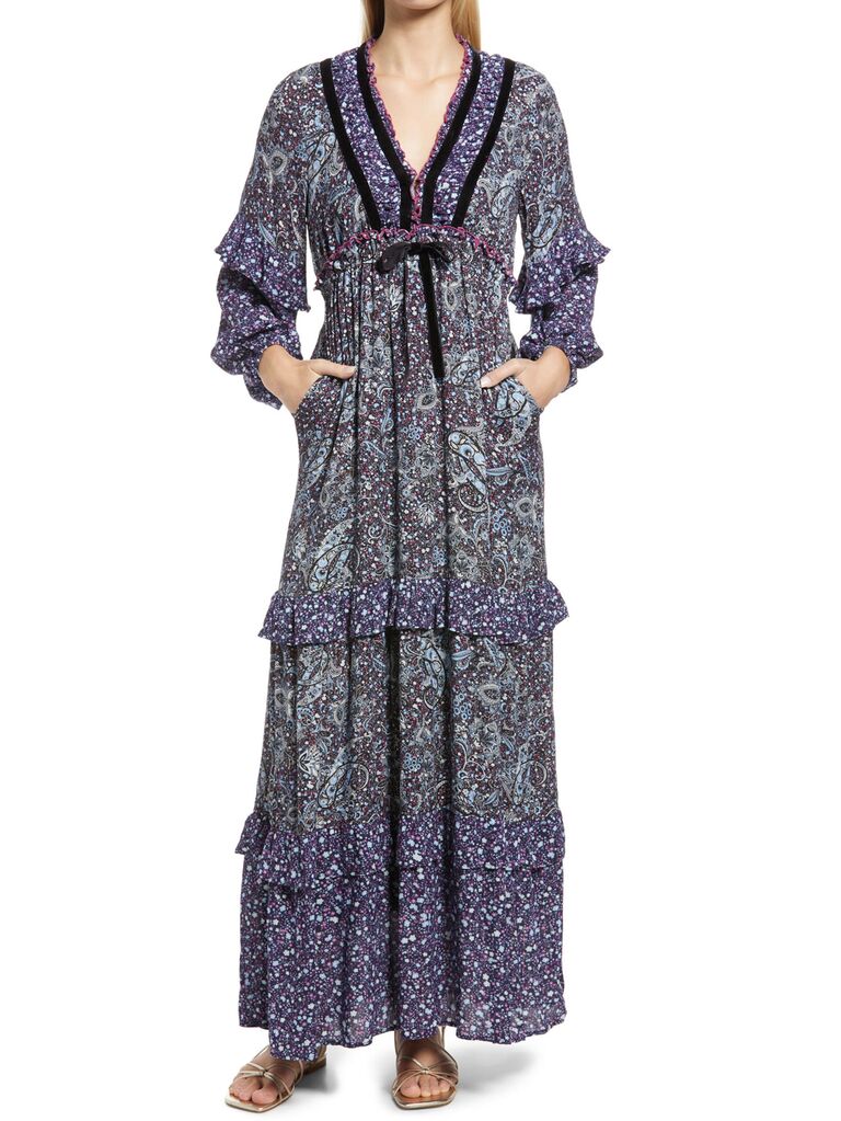 nordstrom áo dài cưới khách mời paisley nhiều màu với chi tiết nhung