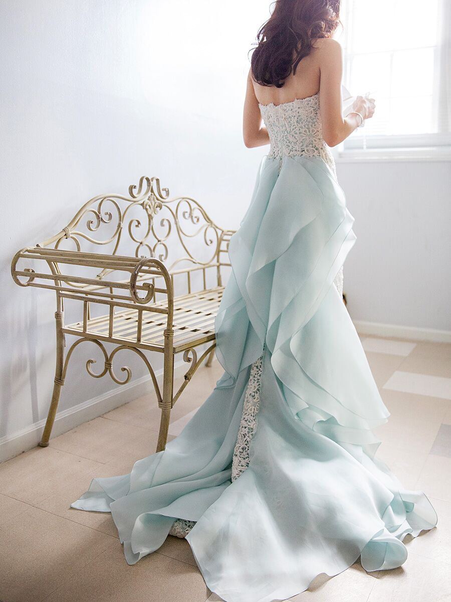 short blue wedding dress