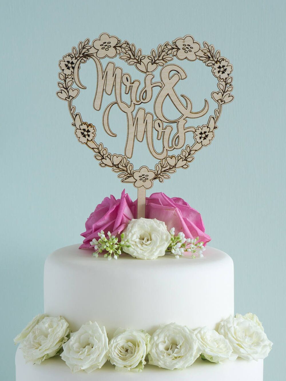 Floral Mrs. Mrs. wedding cake topper